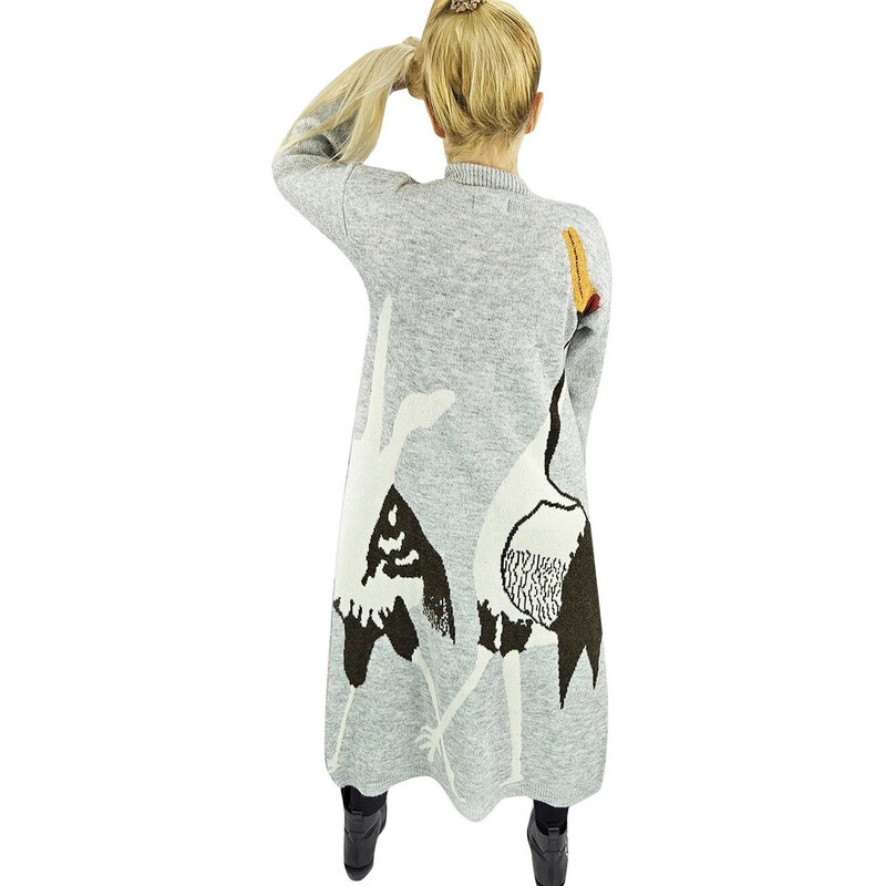 Long cardigan sweater bird print cashmere GRACE