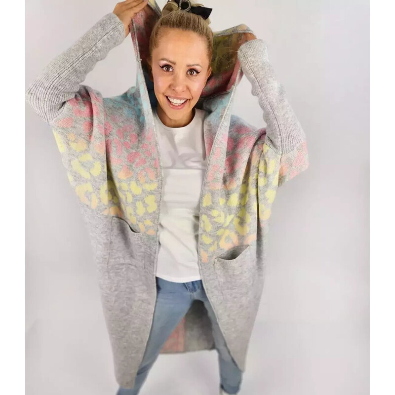 Pri Long cardigan colorful leopard sweater with wool 108964005