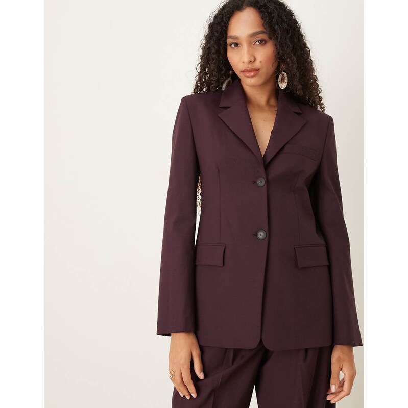 Mango Capsule wool mix tailored blazer co-ord in plum