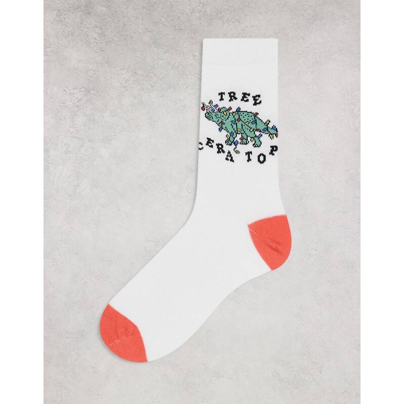 ASOS DESIGN Christmas socks with dinosaur graphic in white