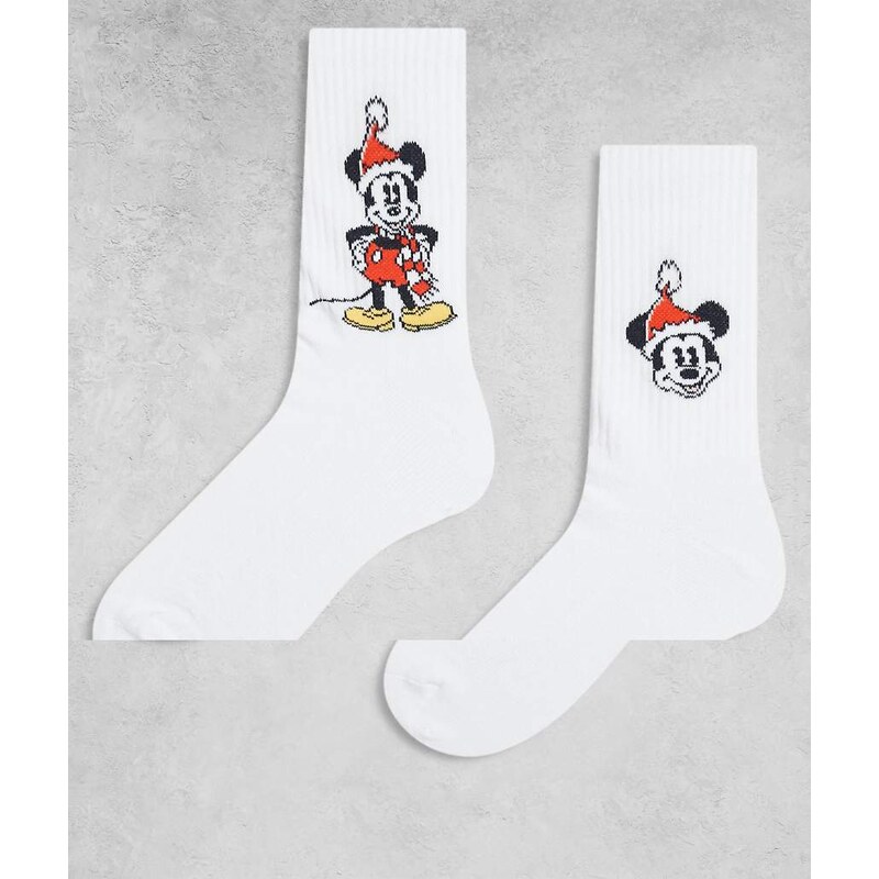 ASOS DESIGN Disney 2 pack socks with Mickey Santa graphic in