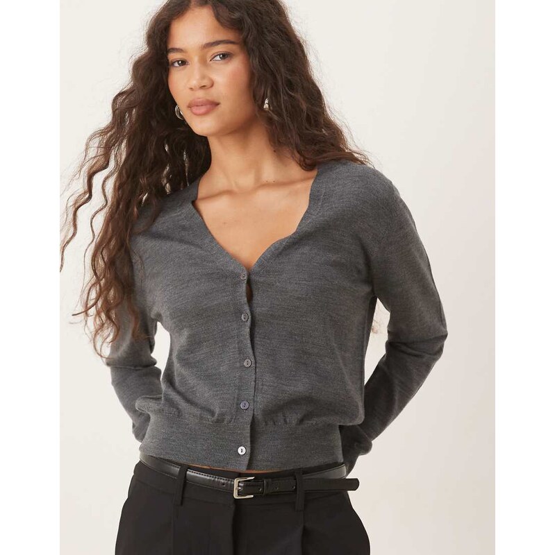 Mango Capsule 100% wool v neck cardigan in grey 108824886
