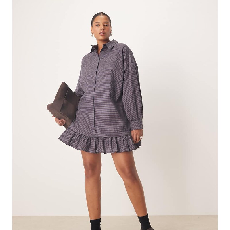 ASOS Curve ASOS DESIGN CURVE long sleeve frill hem mini shirt