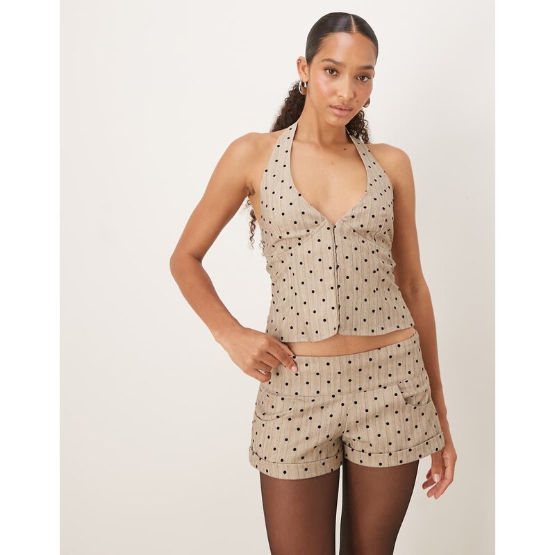 Motel Lumin mini polka dot shorts in beige-Neutral