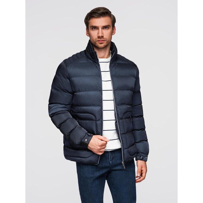 Ombre Mens quilted jacket with sheen and stand-up collar - dark