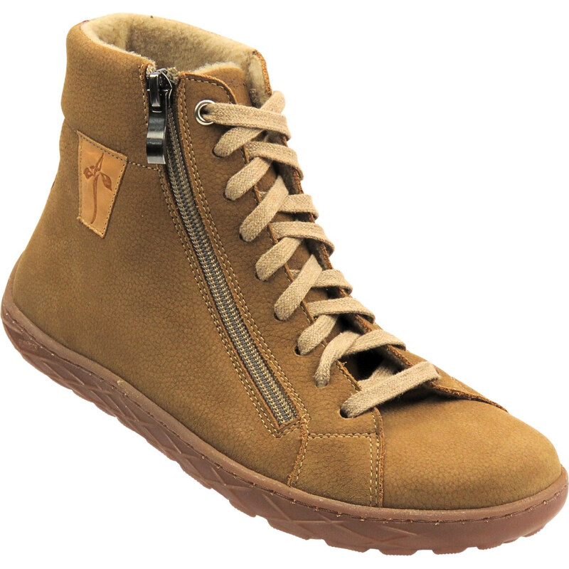 Barefoot kožené minimalistické dámské kotníkové boty camel Nika 110920964