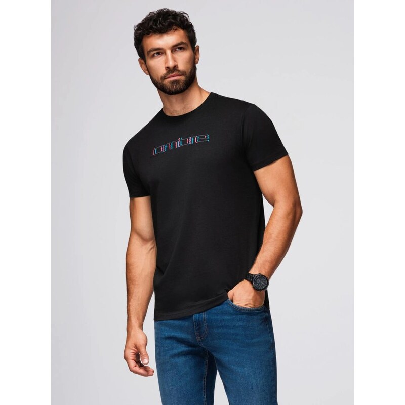 Ombre Clothing Černé tričko s kontrastním dvoubarevným potiskem