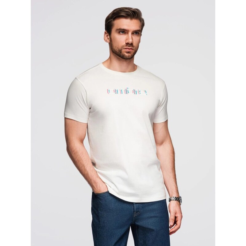 Ombre Clothing Bílé tričko s kontrastním dvoubarevným nápisem V2