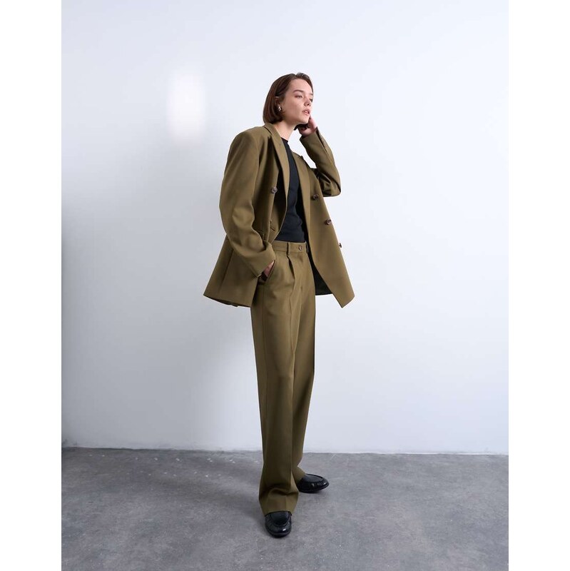 Topshop ultimate pleated slouchy tailored trouser in green