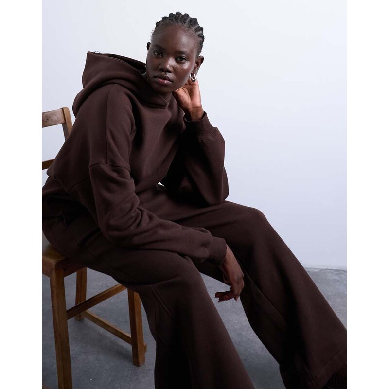 Topshop premium heavyweight oversized hoodie in chocolate brown