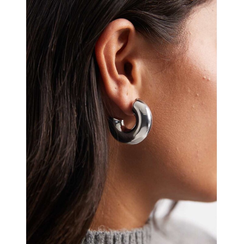 Pieces chunky hoop earrings in silver tone 108839598