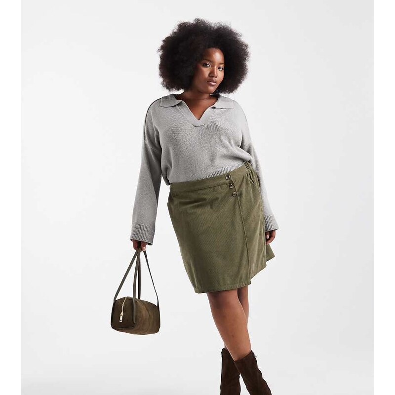 Vero Moda Curve cord mini skirt in khaki-Green 108839624