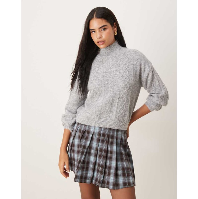 Vila cable knit jumper in light grey melange-Pink 108839652