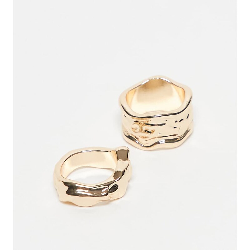 ASOS Curve ASOS DESIGN Curve pack of 2 rings with molten detail in 115711547