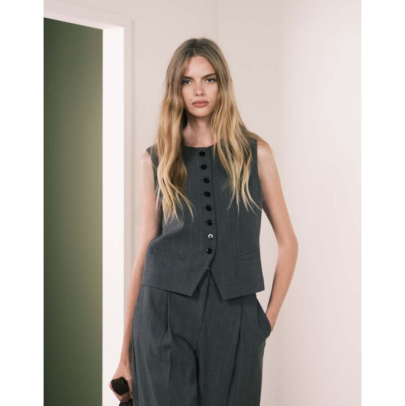 Mango Gabo tailored vest with statement buttons co-ord in grey stripe 108839679