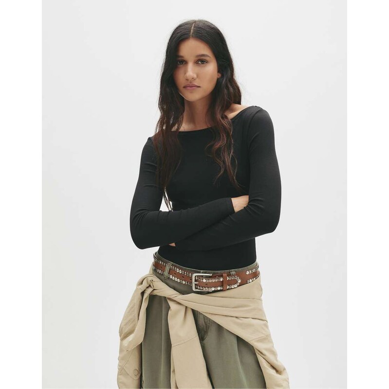 Pull&Bear Long sleeve bodysuit in black 109437707