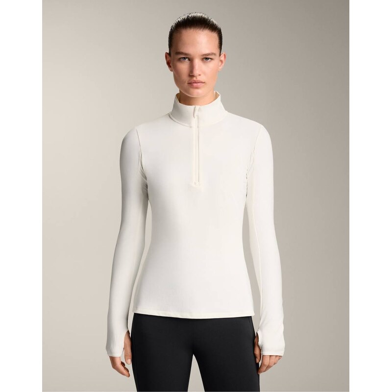 OYSHO Half-zip base layer t-shirt in off-white