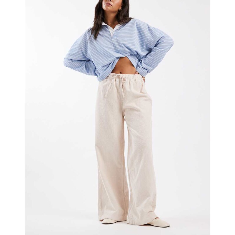 ASOS DESIGN wide leg corduroy jogger style trouser in stone