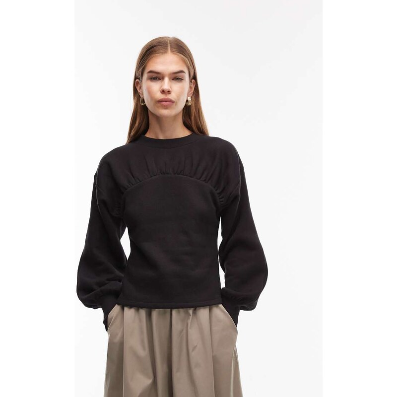 ASOS DESIGN corset waist sweat with balloon sleeve in black 108839872