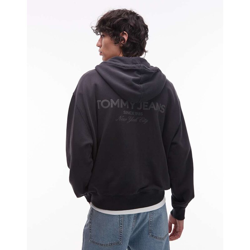Tommy Jeans boxy relaxed zip through hoodie in washed black
