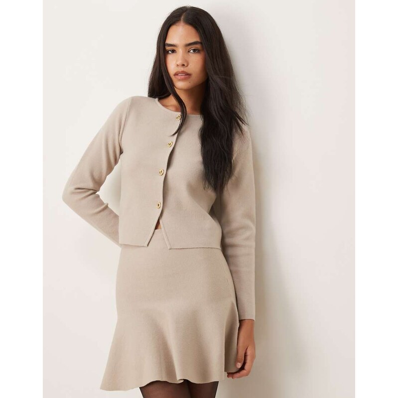 Vila structured knit cardigan co-ord in natural melange-Grey 115548068