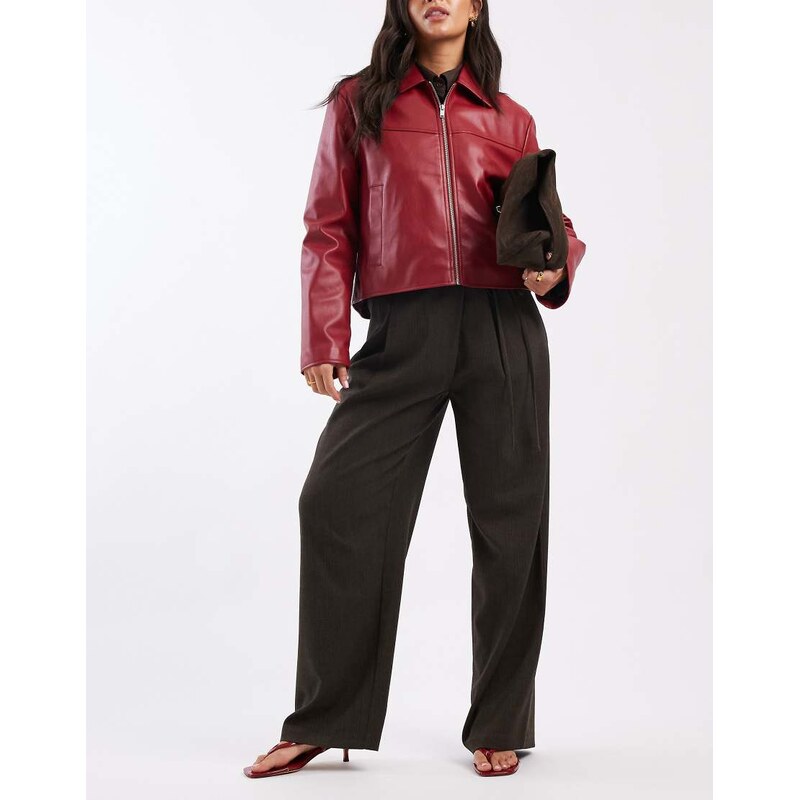 ASOS DESIGN tailored wide leg trousers with wrap tie detail in brown 111046113