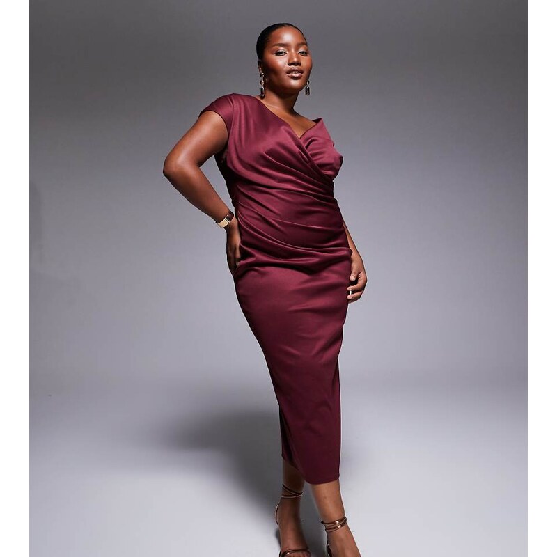 ASOS Curve ASOS DESIGN Curve structured midi dress with capped sleeve 108839593