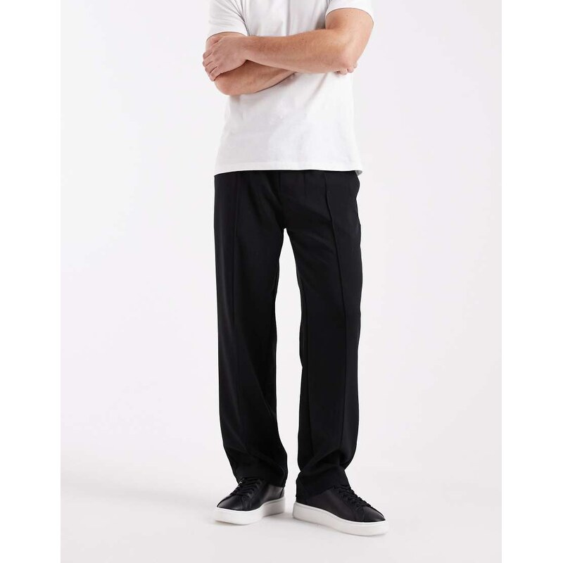ONLY & SONS loose fit pintuck trouser in black