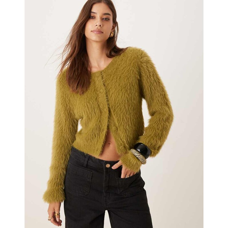 Vila super soft fluffy knit cardigan in green