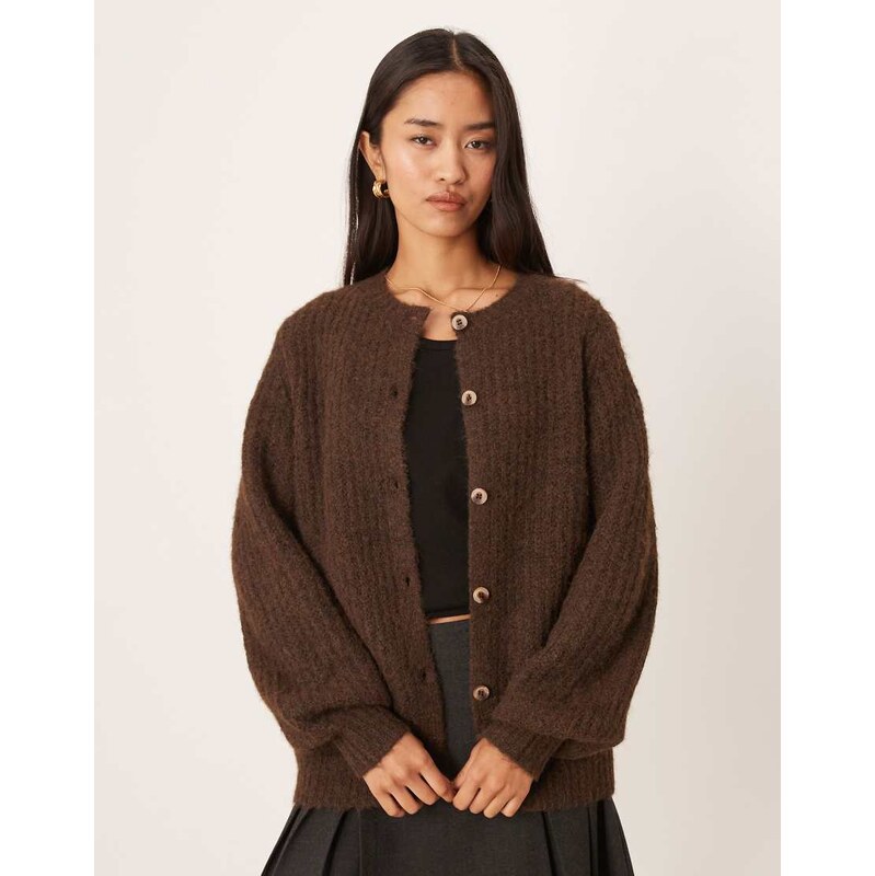 Vila fluffy texture knitted cardigan in chocolate brown