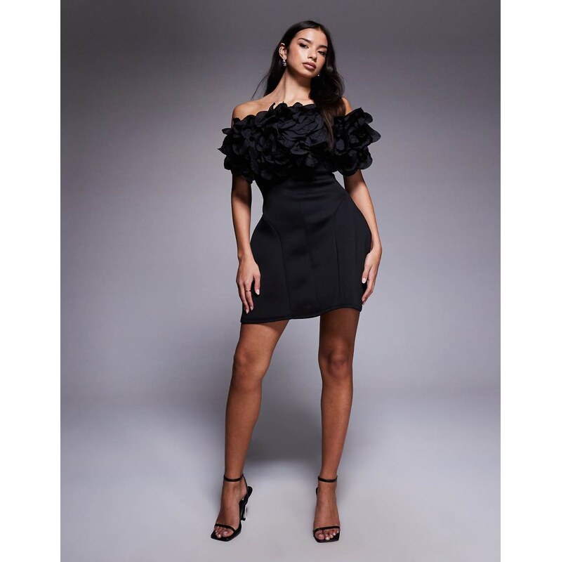 ASOS DESIGN one off shoulder mini lantern dress with corsage