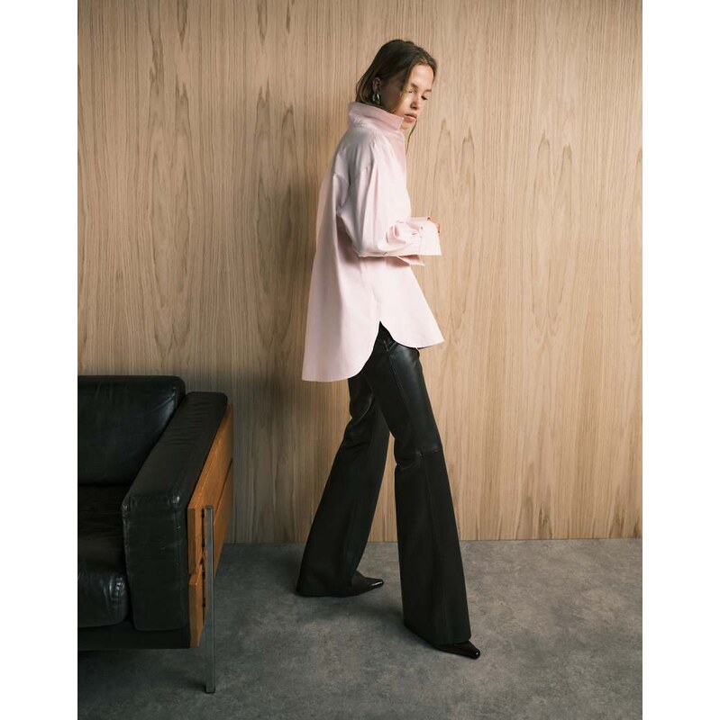 Mango faux leather flared trouser in brown