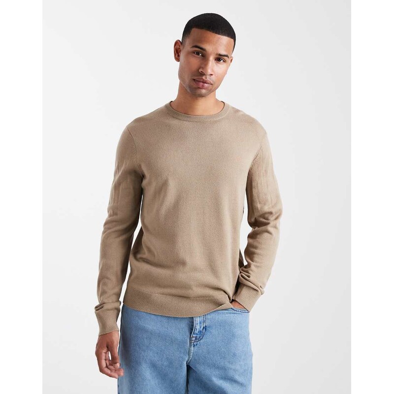 Threadbare crew neck jumper in taupe-Neutral