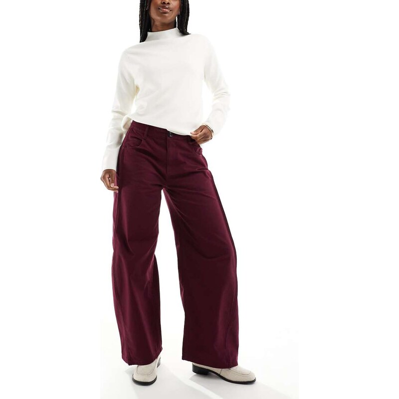 ASOS DESIGN horseshoe trousers with tab waist detail in wine-Red