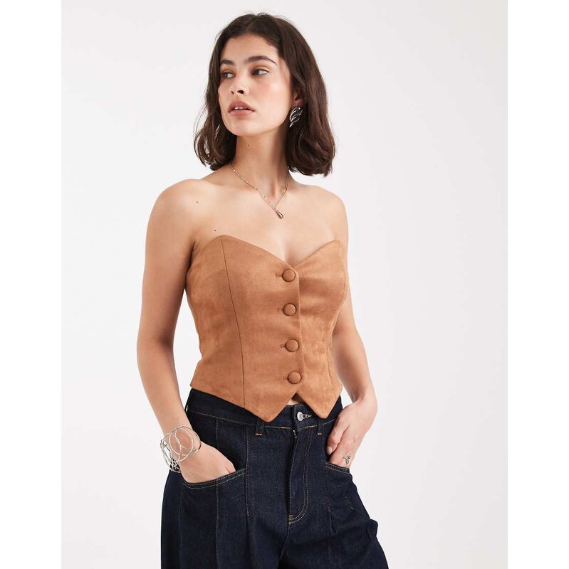 Miss Selfridge suedette corset bandeau top-Brown