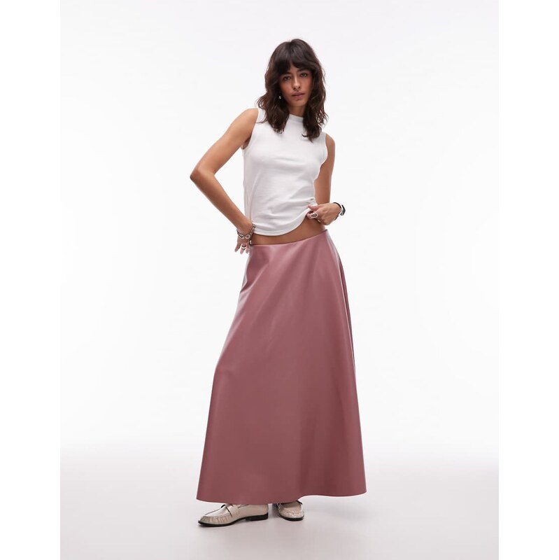 ASOS DESIGN full circle pu skirt in pink