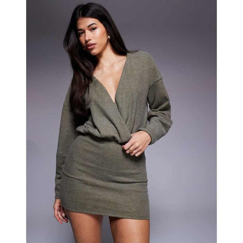 ASOS DESIGN supersoft fixed wrap cocoon sleeve mini dress in