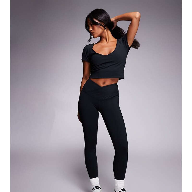 4505 Petite Icon soft touch wrap waist yoga legging in black 109011899