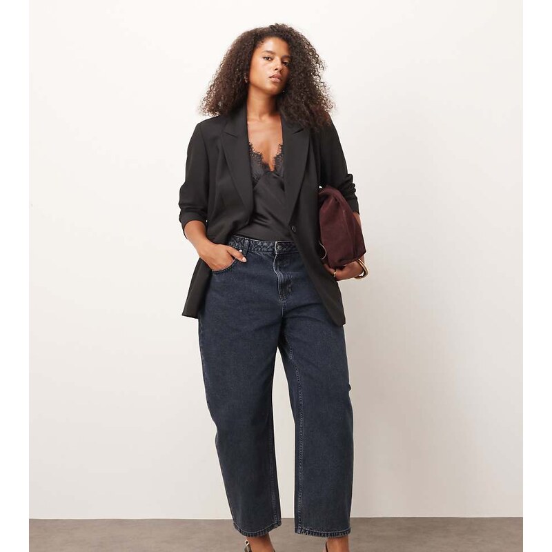 ASOS Curve ASOS DESIGN Curve slim barrel jeans in blue black