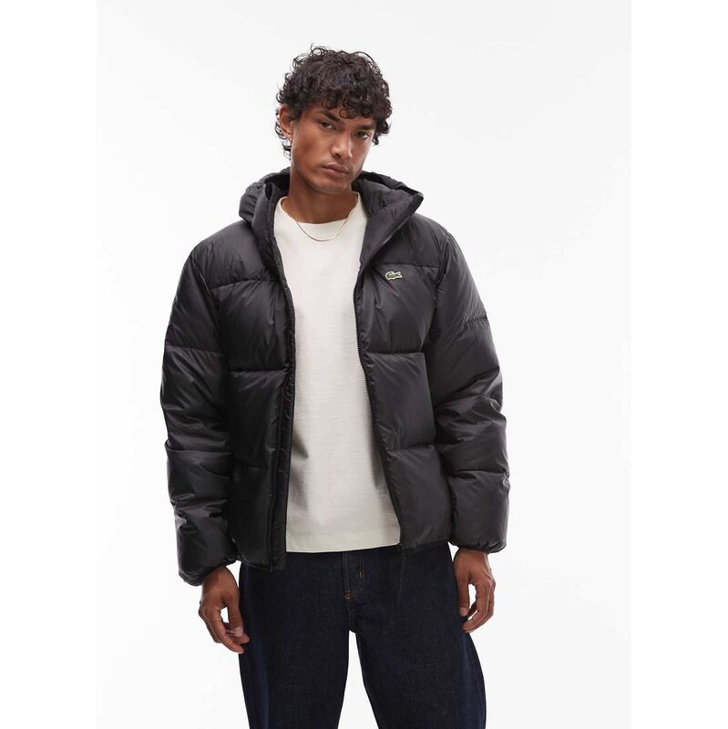 Lacoste hooded puffer jacket in black