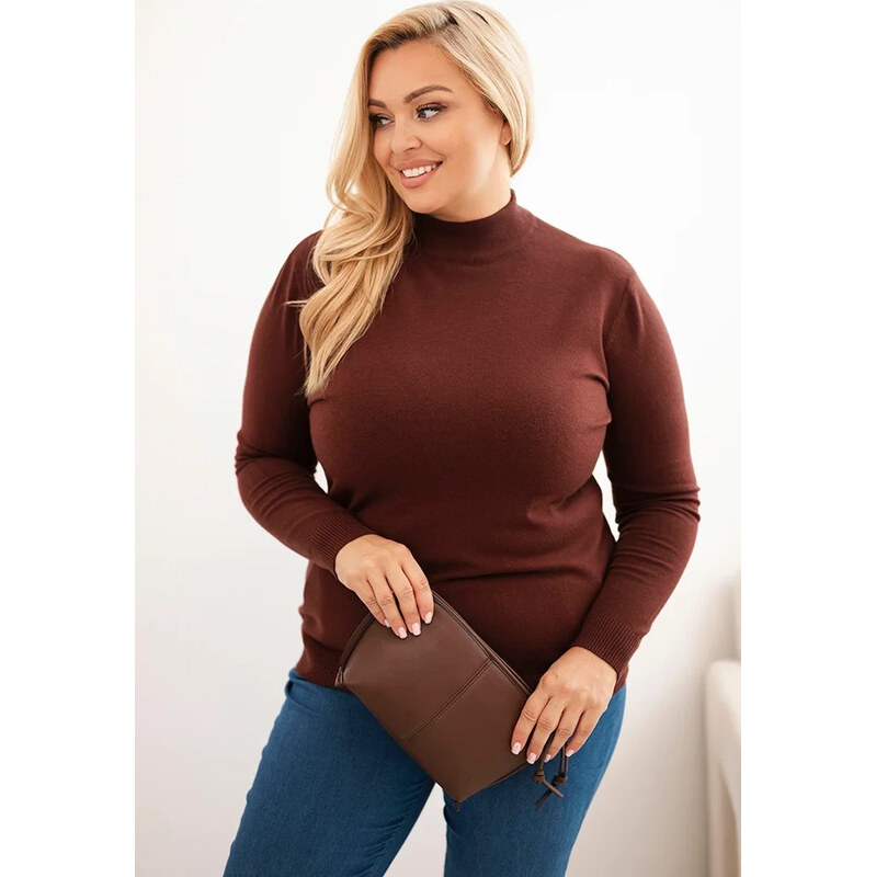 Kesi Hnědý dámský plus size rolák Hnědá 108842512