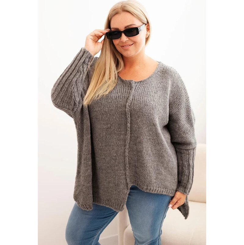 Kesi Grafitový dámský asymetrický plus size pletený svetr Šedá 108842516
