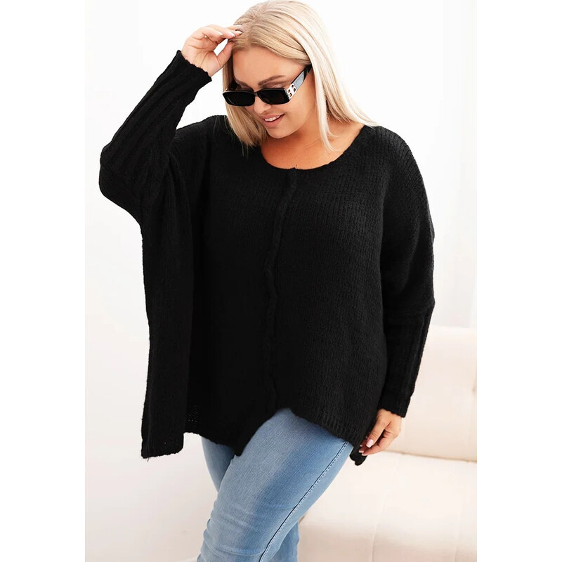 Kesi Černý dámský asymetrický plus size pletený svetr Černá 108842521
