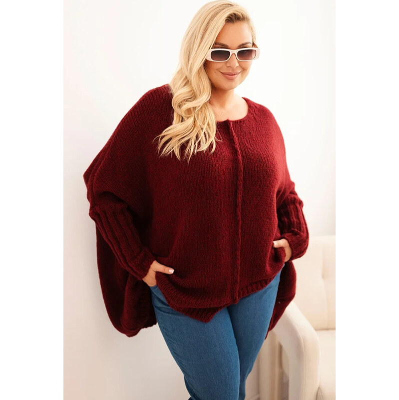 Kesi Vínový dámský asymetrický plus size pletený svetr Vínová 108842524