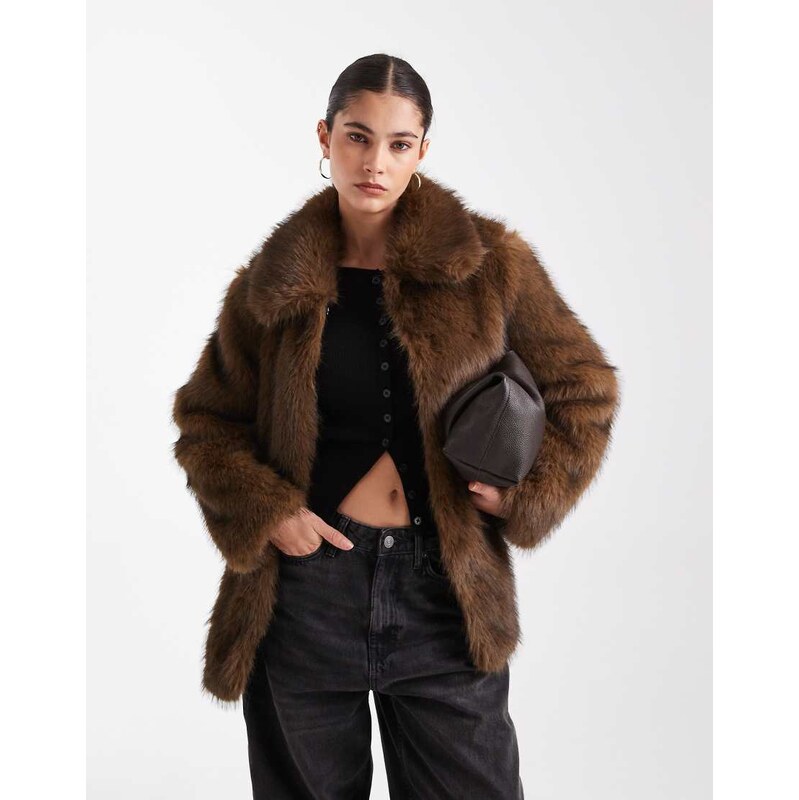 Vero Moda super soft fluffy faux fur jacket in brown