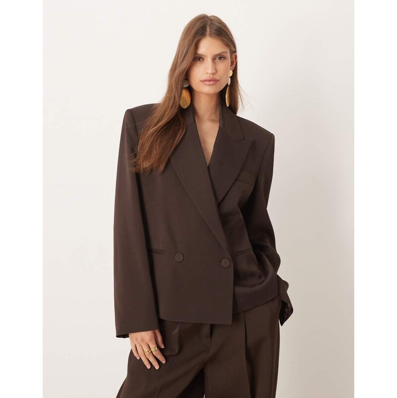 Mango wool mix Cris Capsule short tailored blazer co-ord in brown 109126129