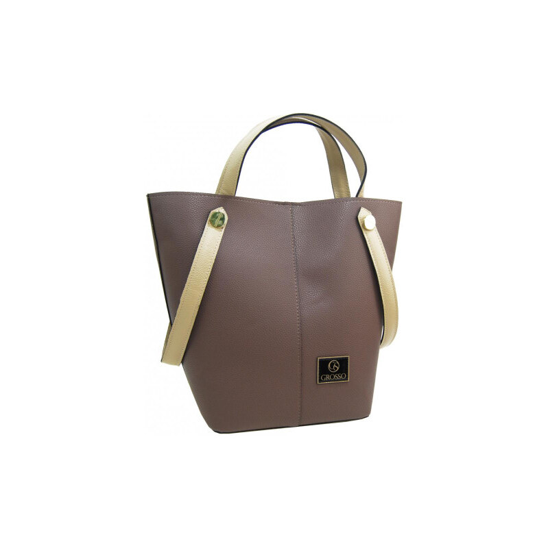 GROSSO Hnědo-béžová shopper kabelka s fialovým nádechem 108696533