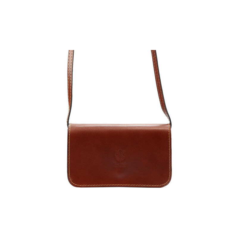 Vera Pelle Kožená malá dámská podélná crossbody kabelka hnědá 108696660