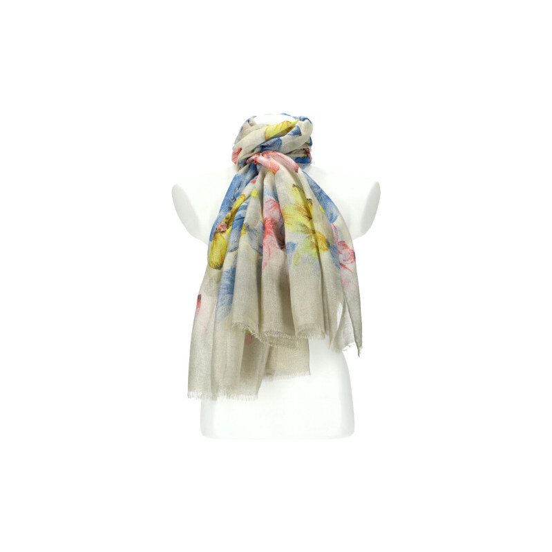 Cashmere Letní dámský šátek v motivu květů 190x90 cm béžová 108696927