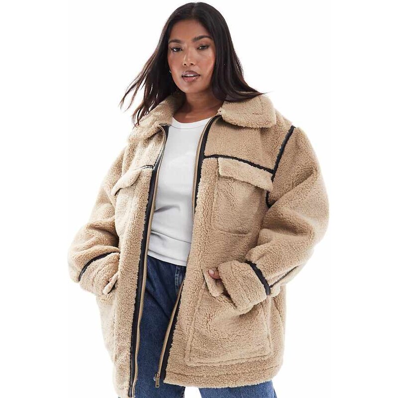 ASOS Curve ASOS DESIGN Curve borg outer mid length jacket in